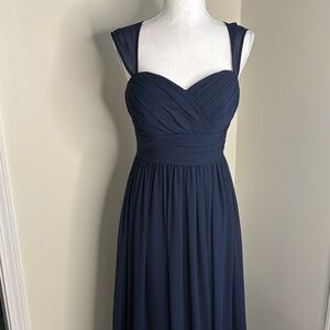 Bill Levkoff Navy Ruched Sweetheart Maxi Dress. Prom/Wedding. Size 6